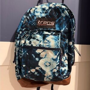 Jansport Blue Tie-Dye Backpack with Brown Base